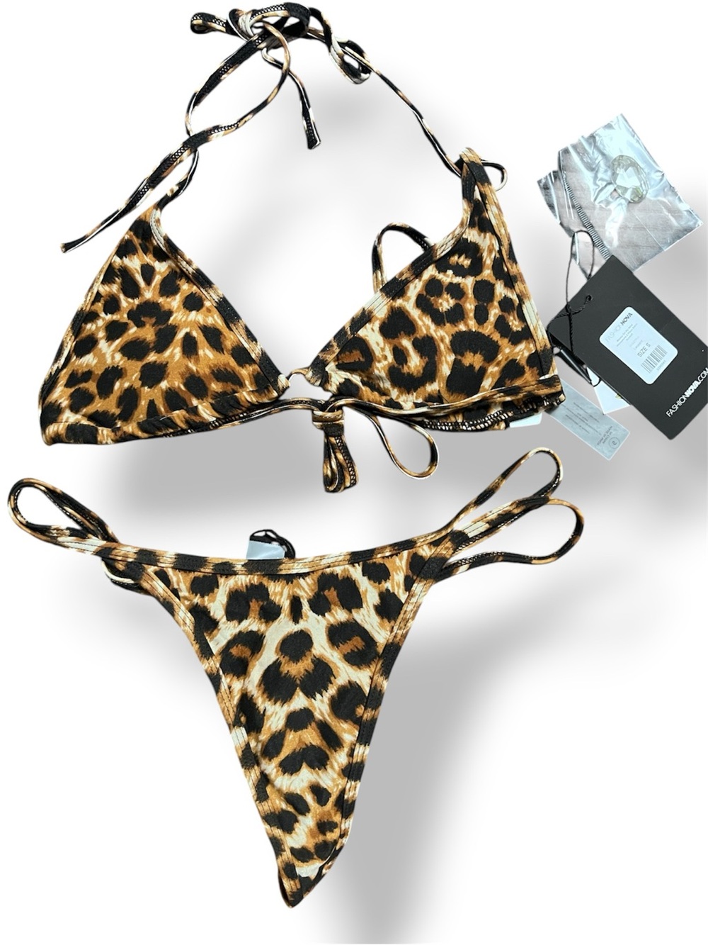 Leopard Print Triangle Bikini Set - Thong kini Women's Swim